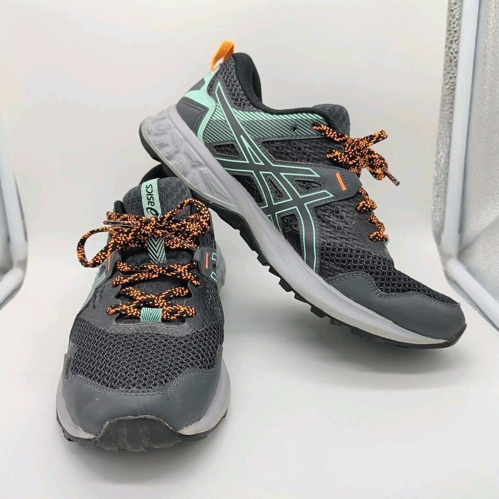 ASICS Women's Gray Mint Orange Trail Shoe AmpliFoam Gel Sonoma 5 Size 9.5 EUC